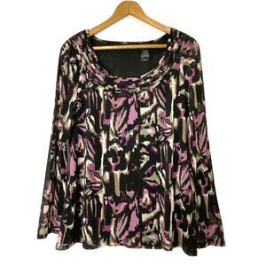 Axcess Women's Large L/S Pullover Scooped Neck Lined Stretch Knit Top Black